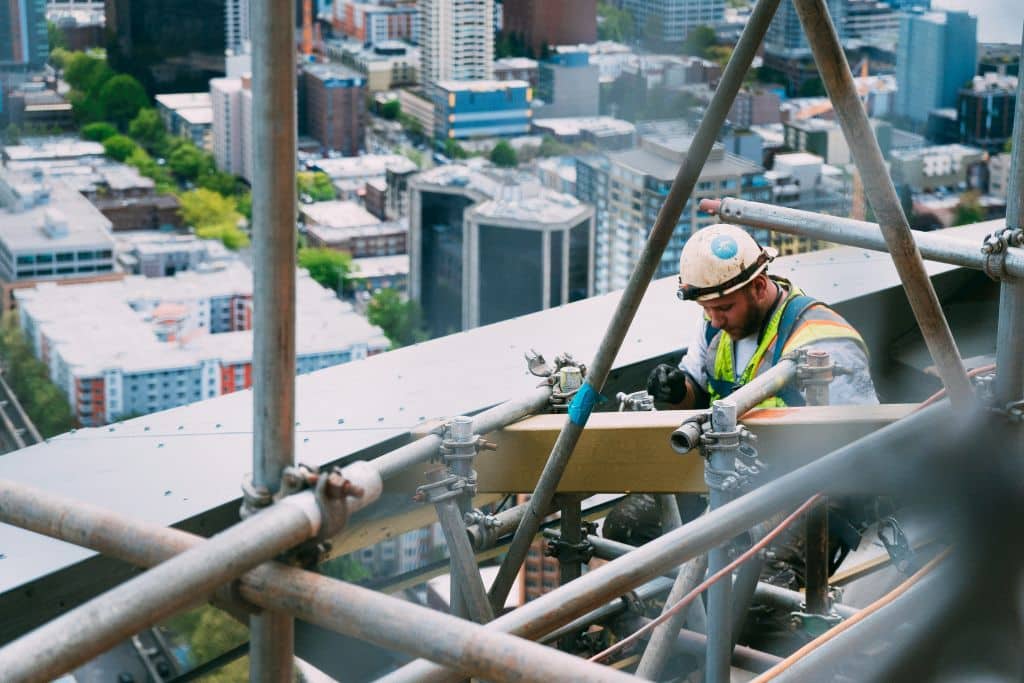 A welder at work at a construction site