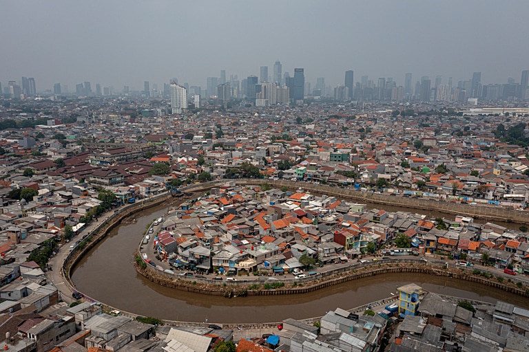 Buildings are seen shrouded in smog in Jakarta, Indonesia on November 7, 2023.