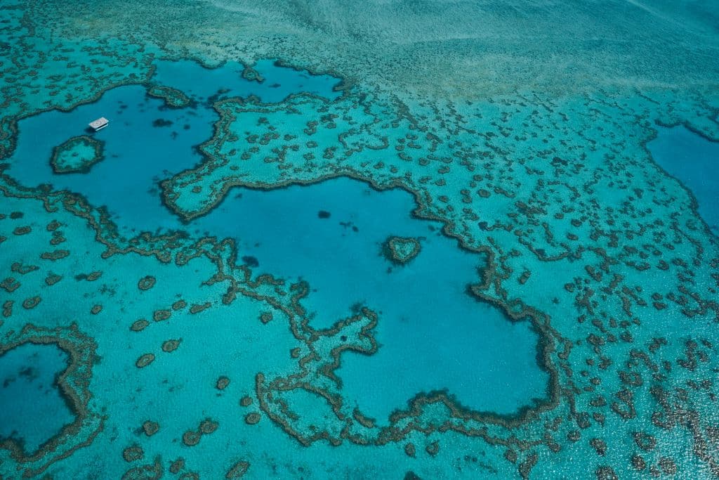 Aerial image of the Great Barrier Reef; coral reef