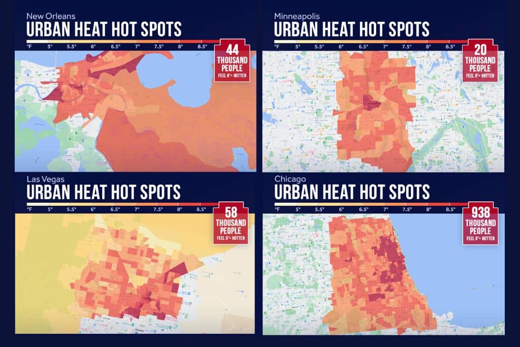 Climate Central analysis shows where urban heat is most intense in 44 major US cities accounting for nearly one-quarter of the US population